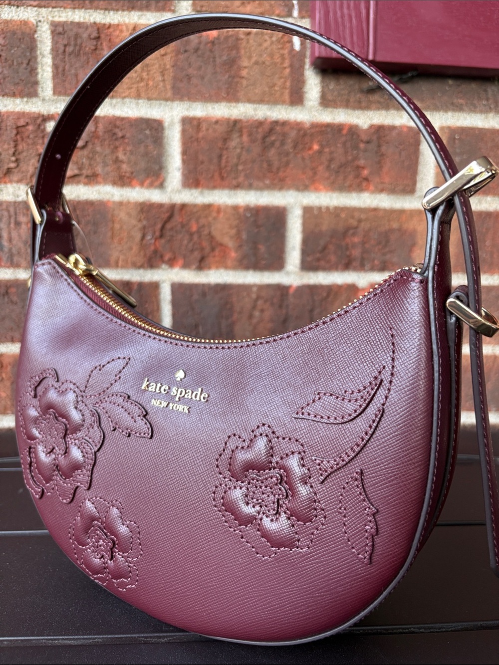NWT-Kate Spade-SET-Madison-Crescent Bag &Cardholder-Dk Merlot-Forest Blooms-$468 - Picture 4 of 15